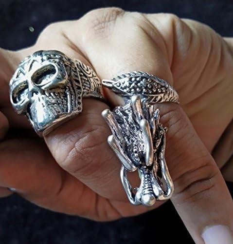 Arts &Crafts! ''Skull Ring And Dragon Ring'' Stainless Silver-Coated (2 Piece)