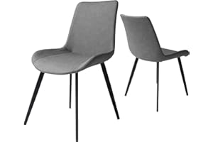 HIPIHOM Dining Chairs Set of 2, Modern Kitchen & Dining Room Chairs, Upholstered Faux Leather Cushion Seat and Sturdy Metal Legs (2 Grey Chairs)