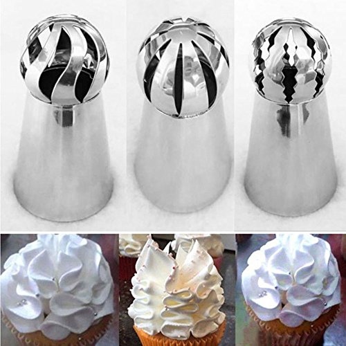 9Snail 3 pcs Cake Decorating Supplies New Sphere Ball Tips Russian Icing Piping Nozzles Tips Pastry Cupcake