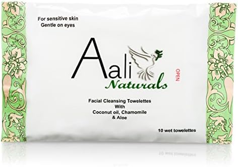 Facial Cleansing Towelettes with Coconut Oil, Chamomile &amp; Aloe- Travel Size - 10 Count (10 Pack)