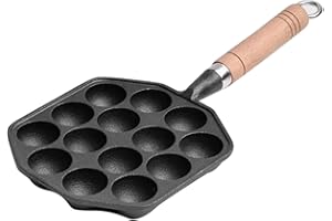 Cyrank Cast Iron Takoyaki Pan, 14 Cavities Nonstick Takoyaki Grill Pan Octopus Ball Maker, Black