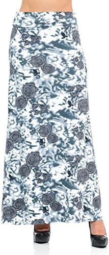 TJ CLOTHES Womens Soft Fabric High Waist Printed Pattern Maxi Long Skirt(SK850) (One Size, D16 Flower)