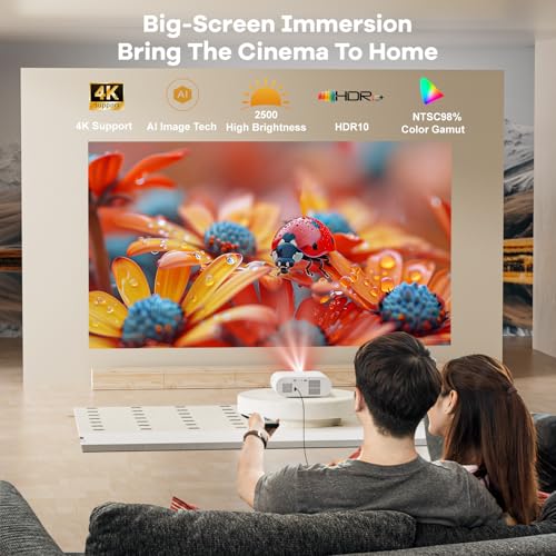 Projector-4K Movie Projecteur Bluetooth: [Built-in Google TV & 2500 Brightness & Auto Lens Cap] AI Voice Control & Auto Focus, WiFi 6, 40W Audio, Sovboi Home Theater Ceiling Projector