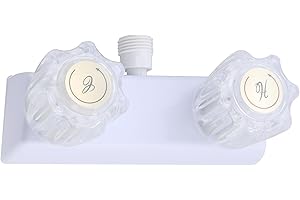 PURITYSAGE RV Shower Faucet,4” Dual Knob Diverter Valve for Indoor/Outdoor Tub Use,Acrylic Shower Faucet Replacement for Camper, Motorhome & Trailer Bathroom Showers (White)