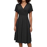 ZonJie Casual Dress for Women Elegant Summer Ruffle Cap Sleeve V Neck Swing A Line Cocktail Party Long Dresses