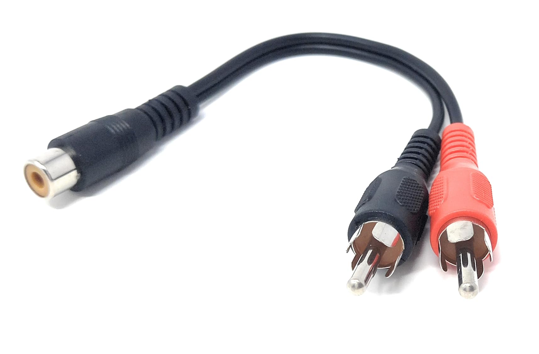 DRUT 15cm 1pcs Single RCA Socket to 2 x RCA Phono Plugs Splitter Converter Audio Cable Adapter, (1 Female to 2 x Male) 0.5ft