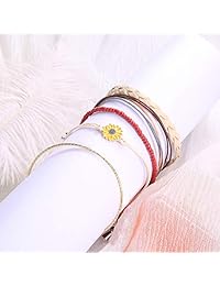 Qimoshi - Pulsera de cuerda trenzada impermeable, pulsera de surfero oceánico, con cuentas, diseño de girasol, color turquesa, aleación