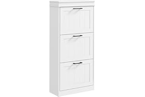 HOMCOM Modern Shoe Cabinet with 3 Flip Drawers and Adjustable Shelves, Narrow Shoe Storage Cabinet for Entryway, Hallway, Hol