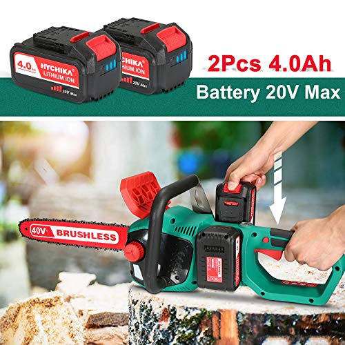 Chainsaw 40V Max, HYCHIKA 14 Inch 80mL Brushless Chainsaw, 2 PCS