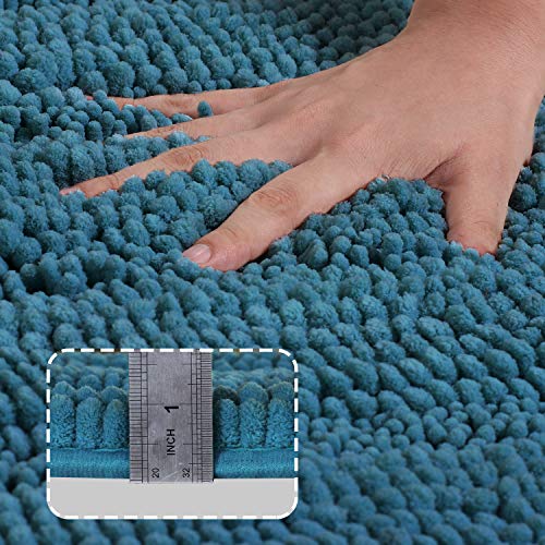 Turquoize Chenille Bathroom Rugs Set NonSlip Bath Mats for Bathroom
