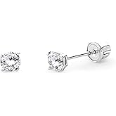 14k REAL Yellow/White Gold 2mm, 3mm, 4mm, 5mm, 6mm, 7mm, 8mm Round Solitaire Basket Set Stud Earrings with Screw Backs
