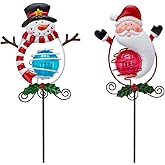 SATHGA Christmas Solar Garden Lights Outdoor,2 Pack Xmas Santa Claus Snowman Solar Stake Lights,Christmas Decorations Outdoor Present for Yard Garden Patio Decor