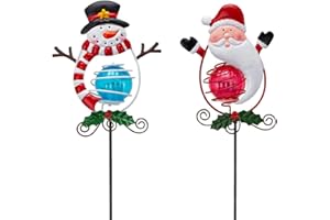 SATHGA Christmas Solar Garden Lights Outdoor,2 Pack Xmas Santa Claus Snowman Solar Stake Lights,Christmas Decorations Outdoor Present for Yard Garden Patio Decor