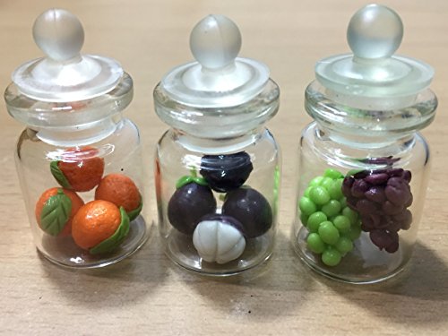 3pc Miniature Fruit Food Vegetable Dollhouse Fruit in Clear Glass Mini Bottle fruit mix Orange #MF004