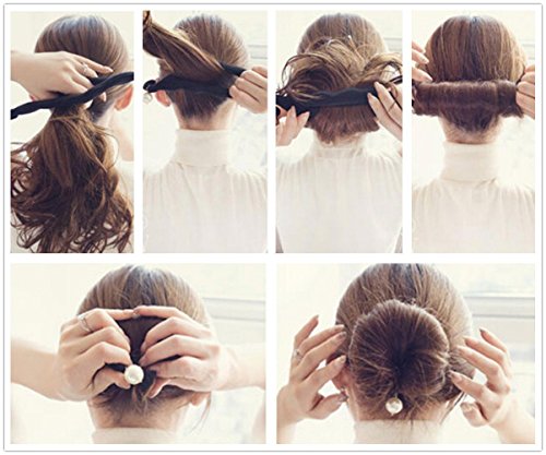 AKOAK 2 Pcs Elegant Pearl Magic French Twist Bun Maker Clip Hook Holder Magic Beauty Hair Hairstyle Foam Sponge Donut Maker Ponytail Bun Maker Twister Hairstyle Styling Tool Accessories