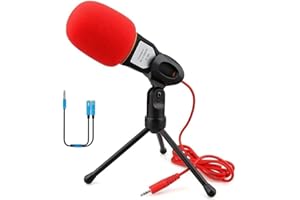 ELINKA Computer Microphone,Condenser Microphone,3.5MM Plug and Play Omnidirectional Mic with Desktop Stand for Gaming,YouTube Video,Recording Podcast,Studio,for PC,Laptop,Tablet,Phone