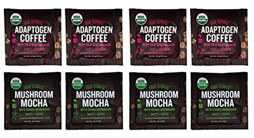 Four Sigmatic Mushroom Coffee Sampler Pack â€“ Organic, Vegan and Paleo Mushroom Coffee Sampler with Chaga, and Adaptogen,(Pack Of 8)