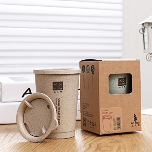 YJYdada 280ML Wheat Straw Portable Double-Wall Portable Office Coffee Tea Mug Cups Gifts (Green)