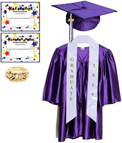 Preschool & Kindergarten Graduation Cap and Gown with Tassel, Sash, Ring and Certificate