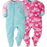 Gerber Girls' 2 Pack Blanket Sleepers, Elephant, 12 Months