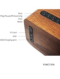 OHHAI Altavoces Bluetooth con Super Bass y Subwoofer Altavoz Bluetooth Wooden, Altavoz Portátil 3D Estéreo de Música Sonido con 10 horas de tiempo de reproducción, Radio FM mejorada para el hogar y fiesta al aire libre