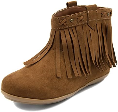 Rampage Kids Fran Girls Ankle High Flat Fashion Bootie With Wraparound Fringe and Studs