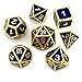 Set of 7 Metal Dice Shiny Gold Finish with Royal Blue Enamel Paint for RPG DND MTG Table Games