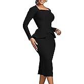 LAJIOJIO Women's Wear to Work Dresses Long Sleeve Ruffle Bodycon Slit Business Office Pencil Dress
