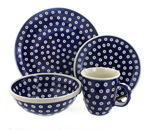 Click Here to See More Images Polish Pottery Dots 4 Piece Dinner Set