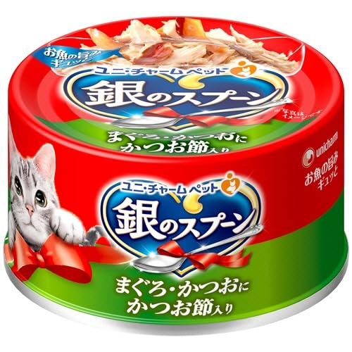 ユニ・チャーム （まとめ買い）銀のスプーン缶 まぐろ・かつおにかつお節入り 70g 猫用缶詰 【×24】商品画像