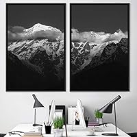 2 Piece Framed Canvas Wall Art Black and White Mountains Canvas Prints Home Artwork Decoration for Living Room,Bedroom - 16