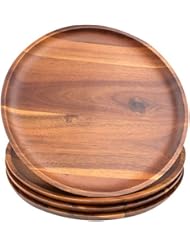 AIDEA Acacia Wood Food Serving Charger Plates - 11 inch Set of 4 Round Wooden Dishes Snack Plates