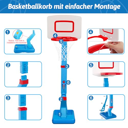 Basketball Hoop Children's Indoor Outdoor Toy from 2 3 4 Years, Height Adjustable Basketball Hoop 70-137 cm with Basketballs & Pump, Children's Toy Gift for Boys Girls from 1 2 3 4 5 Years (Blue)