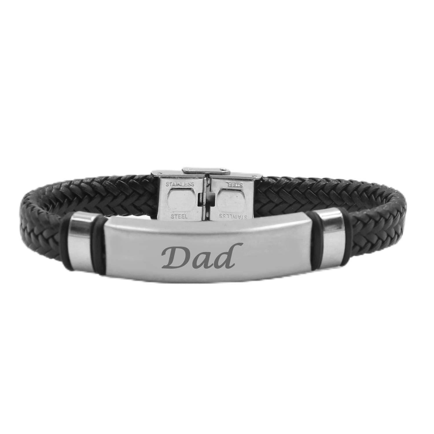 Kigu Dad Bracelet,Personalised Jewellery,Black Leather Braided Bracelet,Custom Name Bracelet dad,customised Jewellery for Father,Dad Gifts for Birthday,Christmas,Fathers Day