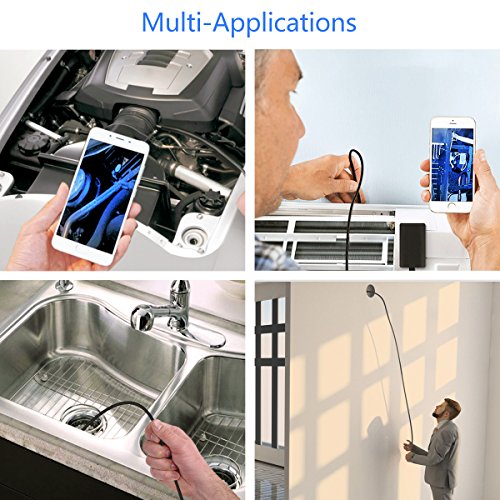 Kzyee Wireless Endoscope Semi-rigid WiFi Borescope Inspection Camera 2.0 Megapixels 0.216inch Diameter HD Snake Camera for Android/IOS Smartphone/iPhone/Samsung Tablet Devices-5M Length