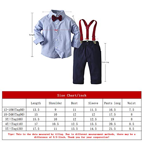 Toddler Dress Suit Baby Boys Clothes Sets Bowtie Shirts + Suspenders Pants 3pcs Gentleman Outfits Suits 6Month - 6Years (Blue003, 3T) - Thumbnail 6