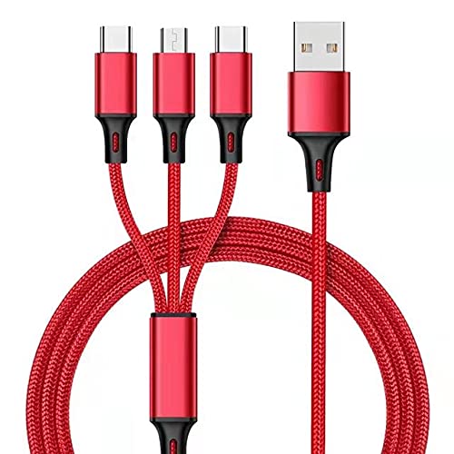 3-in-1 multi-use charging cable, fast charge for type C/micro phone (red)