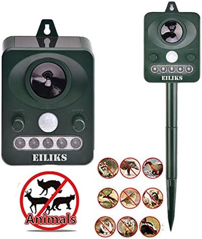 EILIKS Solar Ultrasonic Animal Repeller, Outdoor Waterproof Animal Pest Repellent with Motion Activated Sensor Ultrasonic and Red Flashing Lights Repellent Pest and Animal Control Rodent