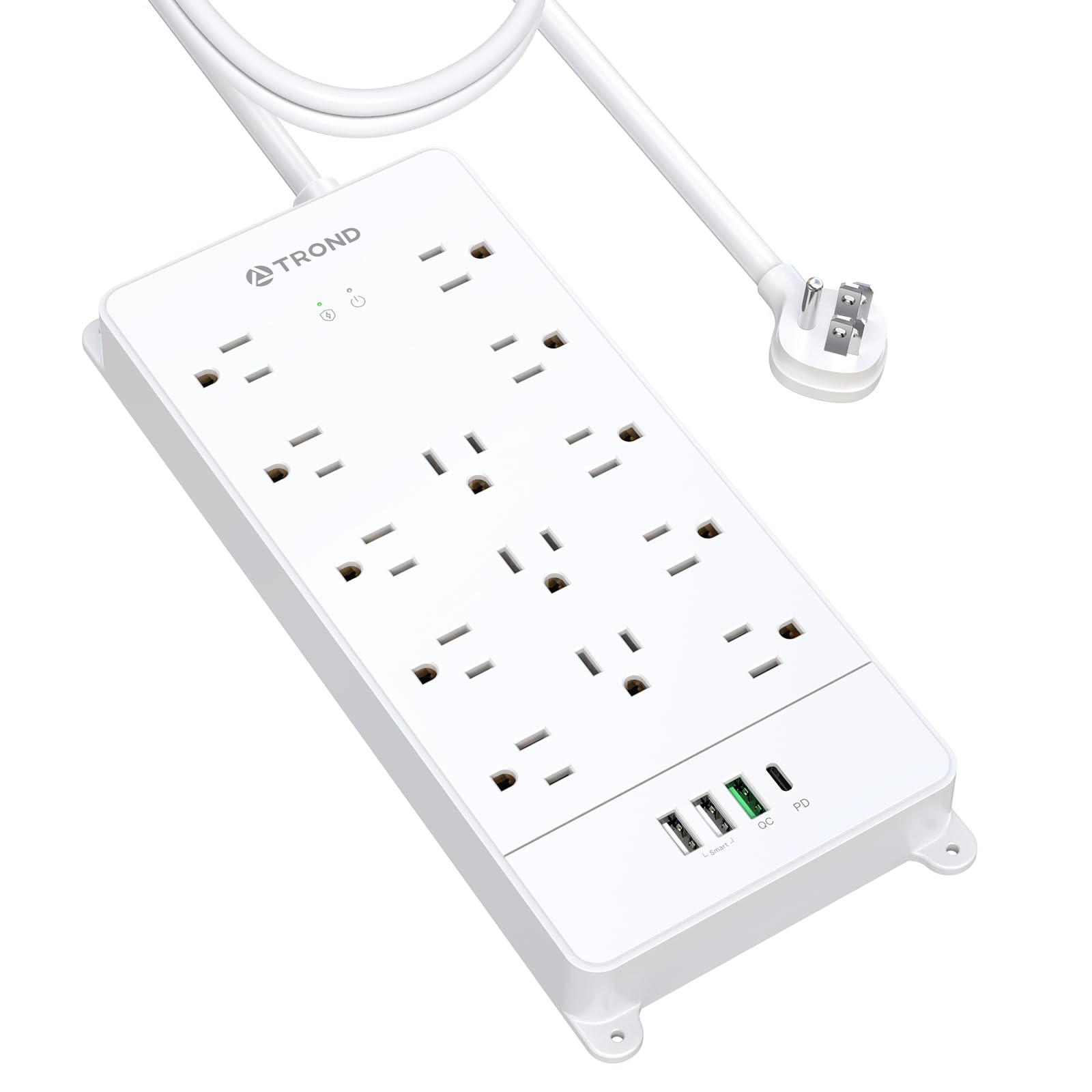 TROND 10ft Surge Protector Power Strip with 32W USB,ETL Listed, 4000J,White