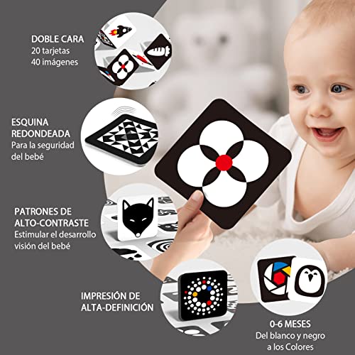 hahaland Flashcards Baby Toys 0 3 6 Months, 20 Pieces 40 Images High Contrast Cards in Black and White, Visual Stimulation Cards Educational Gift for Babies 0-6 Months