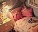 Ogrmar Wooden Dollhouse Miniatures DIY House Kit with Cover and Led Light-Happiness World