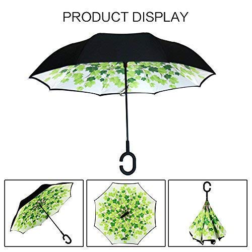 MRTLLOA Double Layer Inverted Umbrella with C-Shaped Handle, Anti-UV Waterproof Windproof Straight Umbrella for Car Rain Outdoor Use