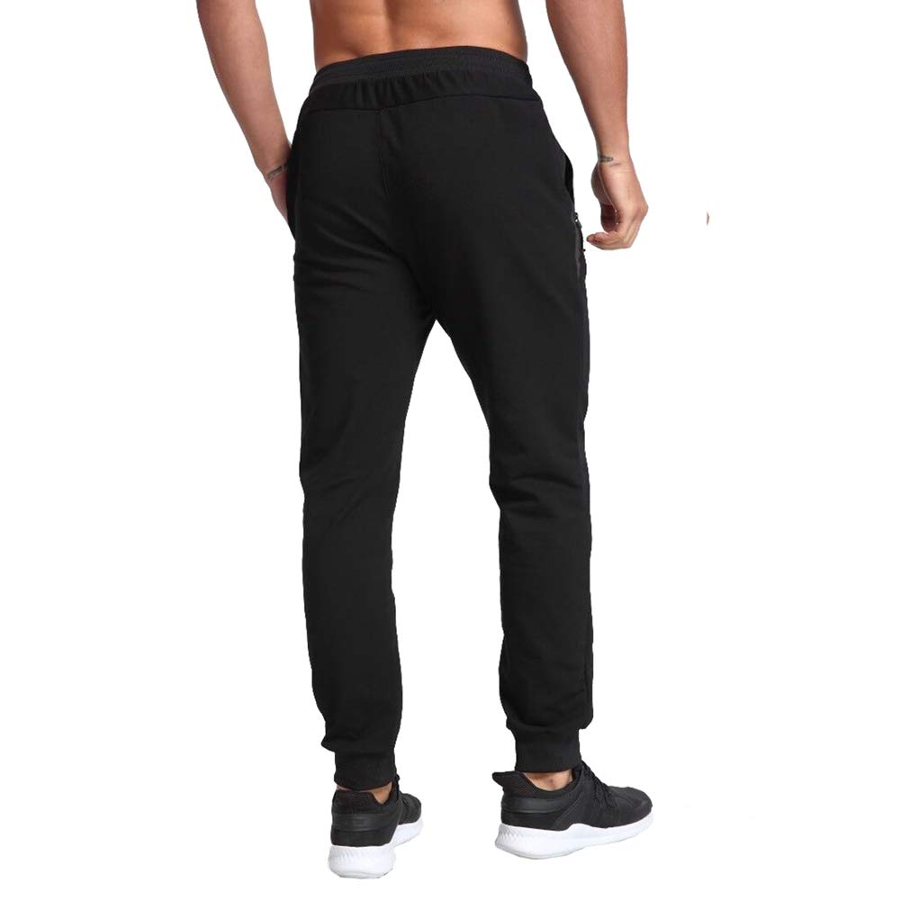 Tansozer Jogginghose Herren Baumwolle Trainingshose Herren Sporthose Herren Lang Hosen Männer Reissverschluss Taschen Sweathose Trackpants Schwarz L 3