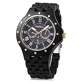 Bewell W116C Mens Wooden Watch with Date Day Luminous Hands Lightweight Wristwatch (Ebony)