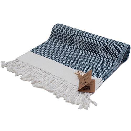 Smyrna Original Turkish Beach Towel | 100% Cotton, Prewashed, 37 x 71 Inches | Peshtemal and Turkish Bath Towel for SPA, Beach, Pool, Gym and Bathroom (Navy Blue)
