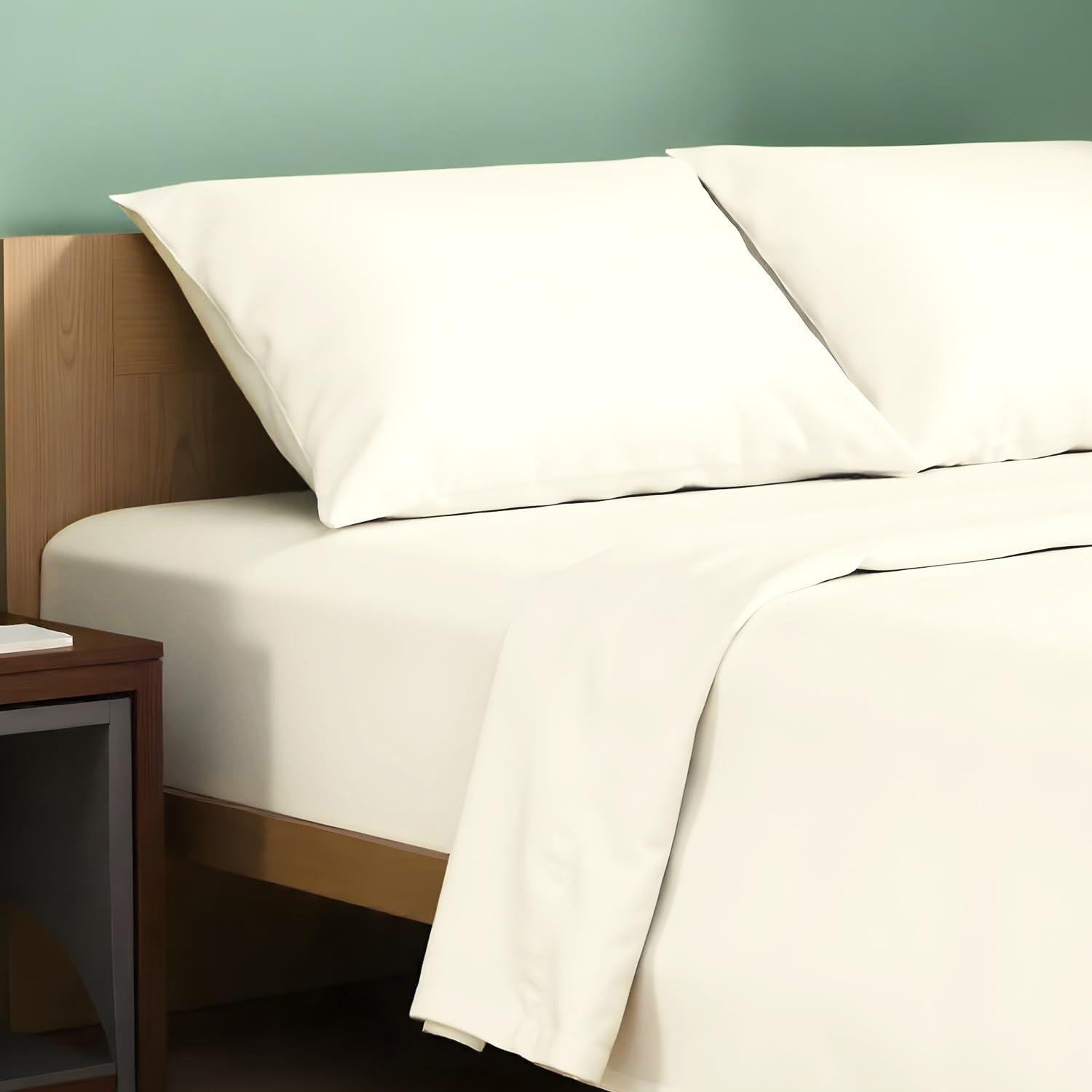 Photo 1 of TEXAS LINEN CO. 100% Organic Cotton Percale Sheets - Twin XL Size, 3 Piece Set, 16" Deep Pocket, Crisp, Cooling, Dorm Room Sheets - Ivory