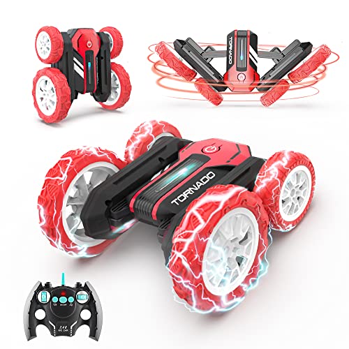 BEZGAR TD202 Remote Control Car Double Sided RC Stunt Car, 360 Flip  Spinning RC Cars with Bright Lights, Out