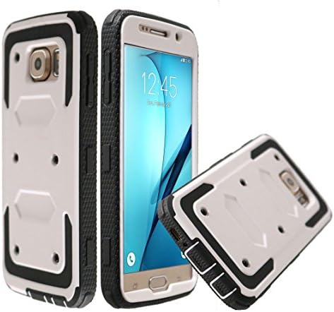 Rugged Tough [Dual Layer] Armor Overlay Case [Shockproof] Protective Hybrid Case Galaxy S7 (Bumper - White)