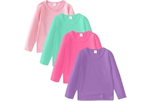 Comche 4 Pack Cotton Long Sleeve Tee Shirts for Boys and Girls Kids Toddlers' Basic Crewneck Tops T-Shirts