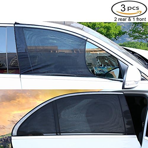 3 Packs Car Window Shade Sun Shade To Protect Baby Kid From UV Light | Rear & Front Side Windows| Premium Interior Car Accessories -Universal Fit Winow Slip On Stretchable Mesh Protect (39''X19'')